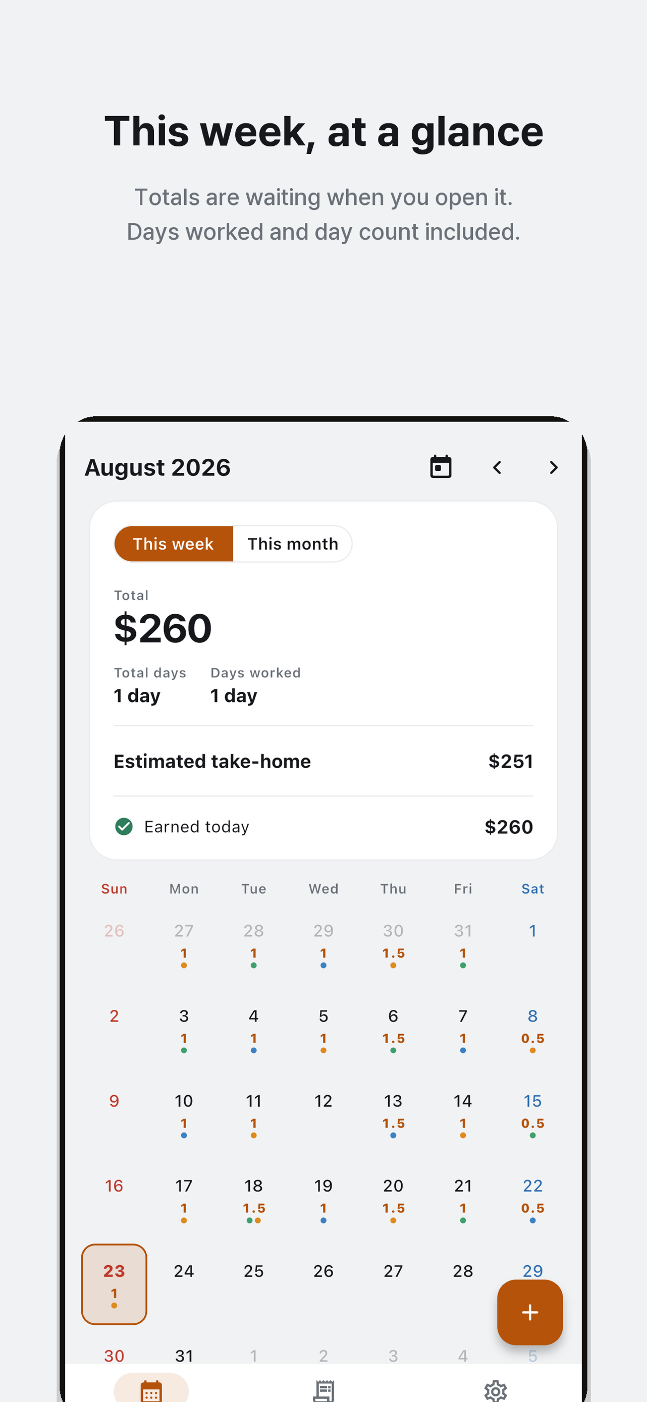 August calendar with site colors and work-unit totals