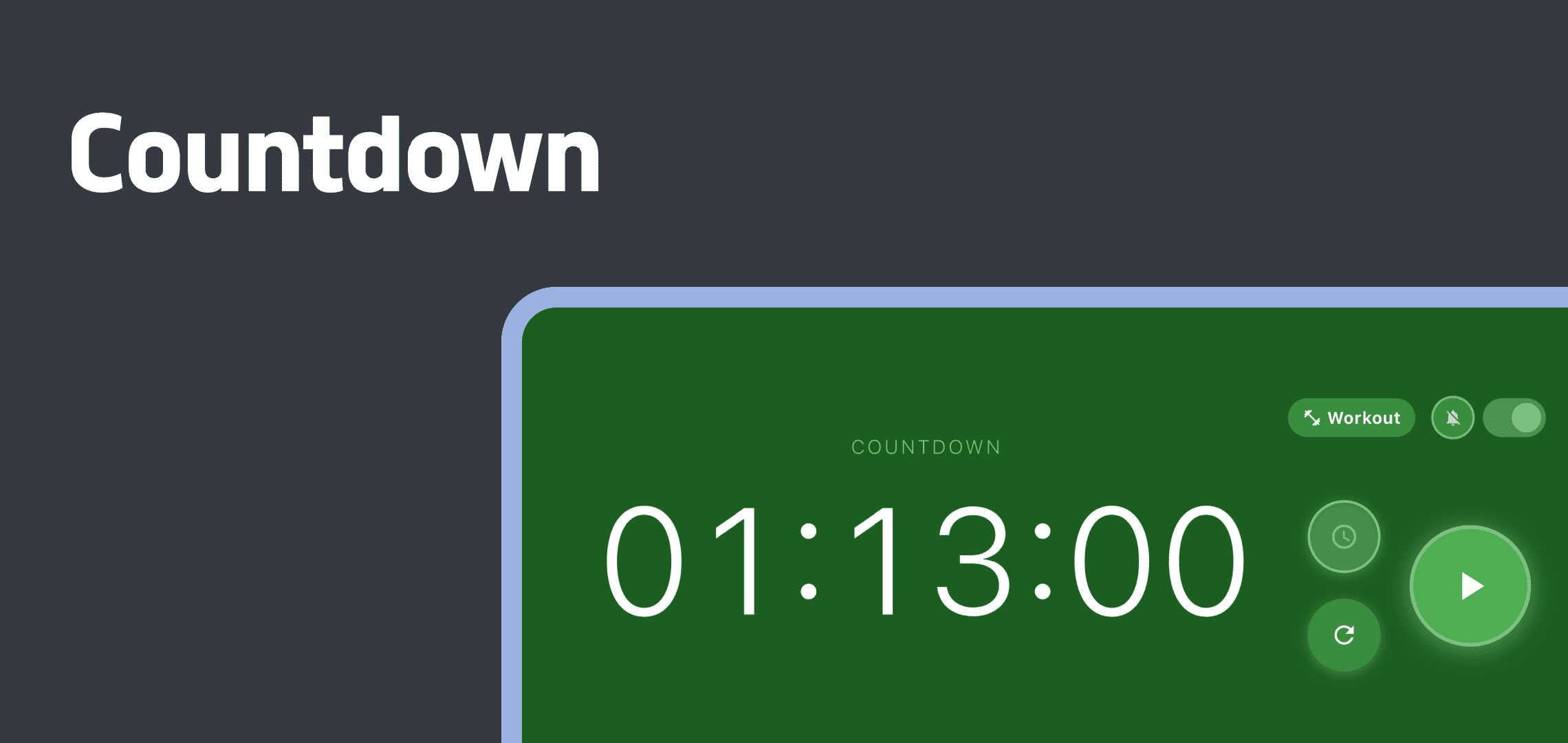 Retained Big Timer Countdown image with large digits and duration and play controls