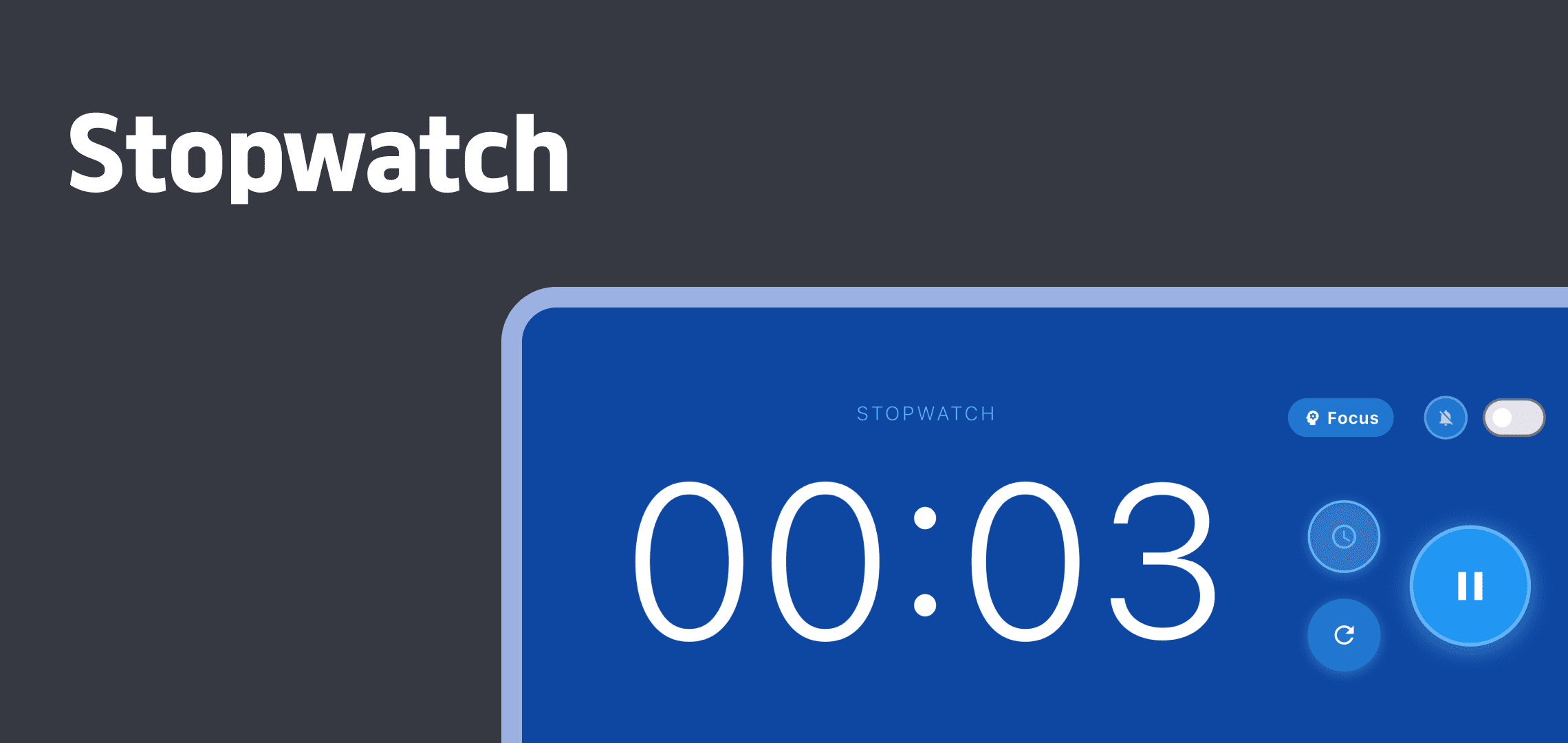 큰 경과시간 숫자와 일시정지 초기화 버튼을 표시한 기존 Big Timer Stopwatch 소개 이미지